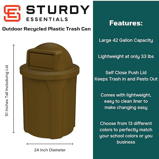 42 Gallon Round 100% Recycled Plastic Heavy-Duty Commercial Outdoor and Indoor - Image 2