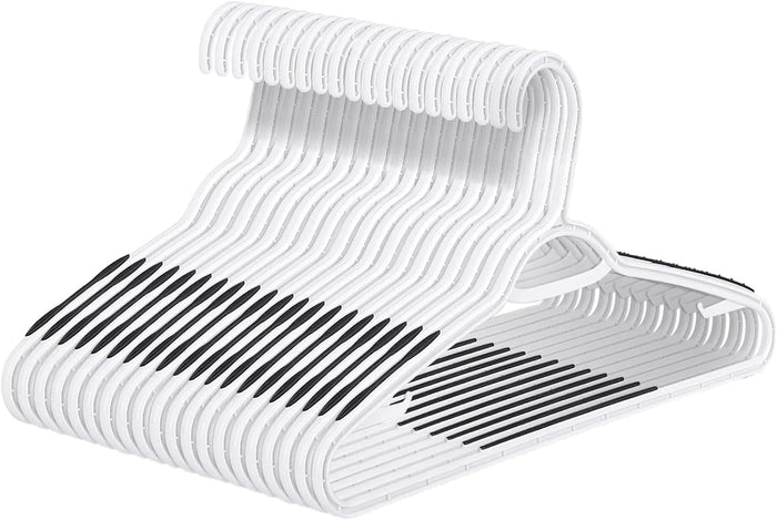 Plastic Hangers 50 Pack - Non Slip Clothes Hangers,Holds up to 18 lbs, Slim Space Saving Hangers for Suit,Dress,t Shirts,Blouse,Coats, Pants (White)