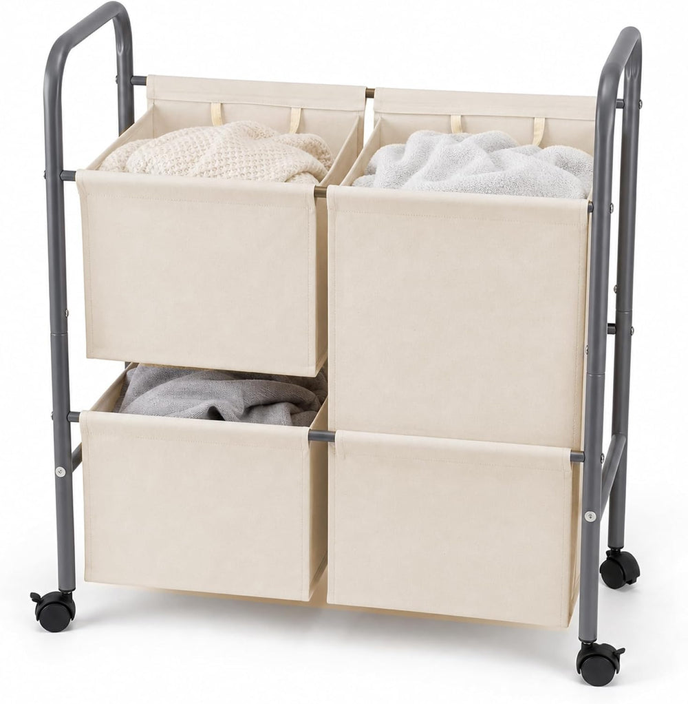 130L Laundry Hamper with Wheels, 3 Section Laundry Sorter Cart with Removable...