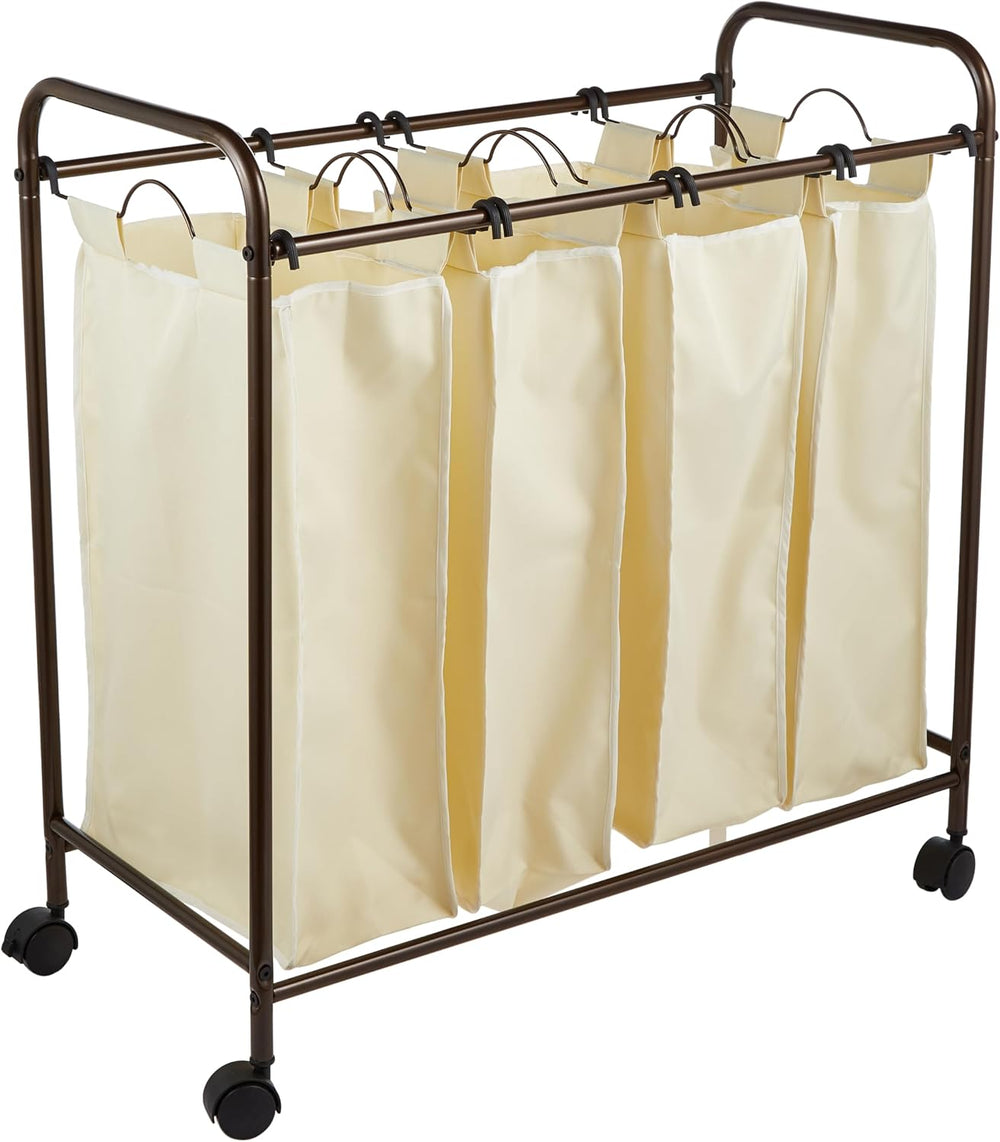 Household Essentials 7173 Rolling Quad Laundry Sorter with Removable Hamper B...
