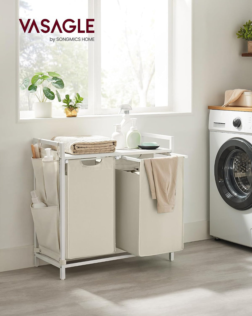 VASAGLE Laundry Hamper with Shelf, 2 Pull-Out Bags, 2 x 12.1 Gallons (46 L)