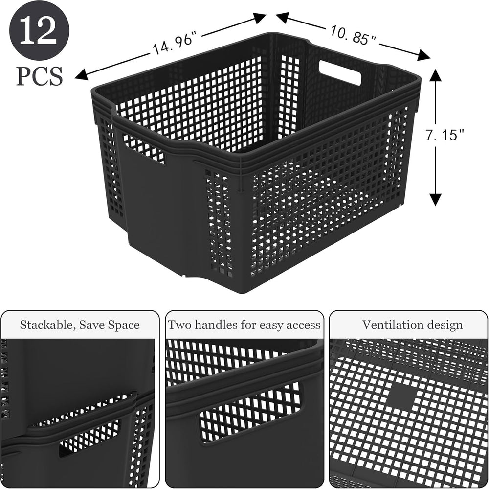 Stackable Woven Basket, Pantry Storage Bins, 12 Pack Baskets Set