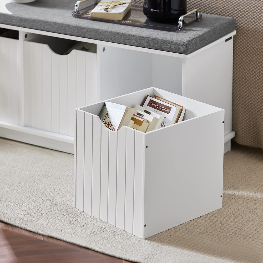 Haotian White Storage Bench with Drawers & Seat Cushion