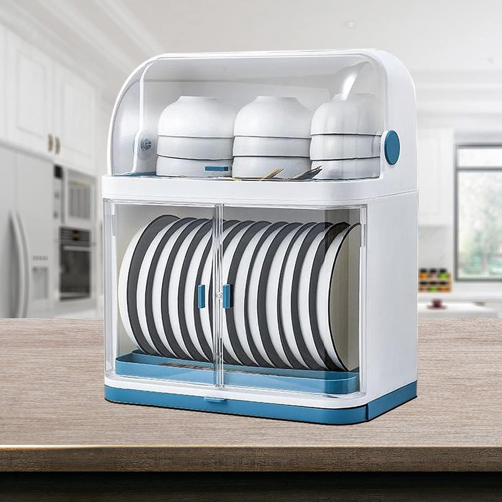 2 Tier Dish Racks with Lid Cover for Kitchen Counter Plastic Kitchen Cabinet ...