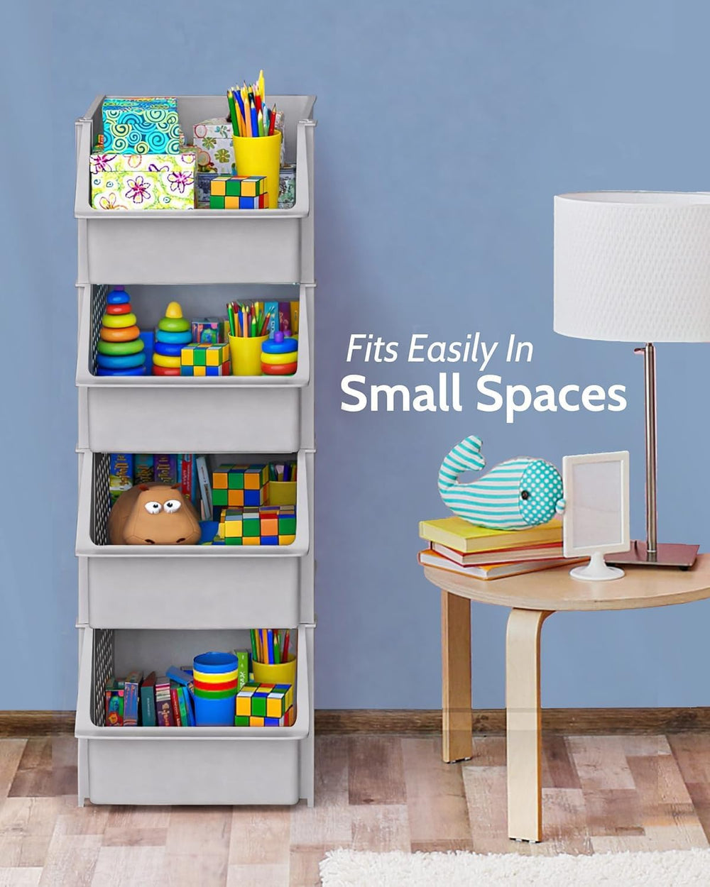 Stackable Storage Bins Open Front for Pantry Storage, 4 Pack - Light Grey