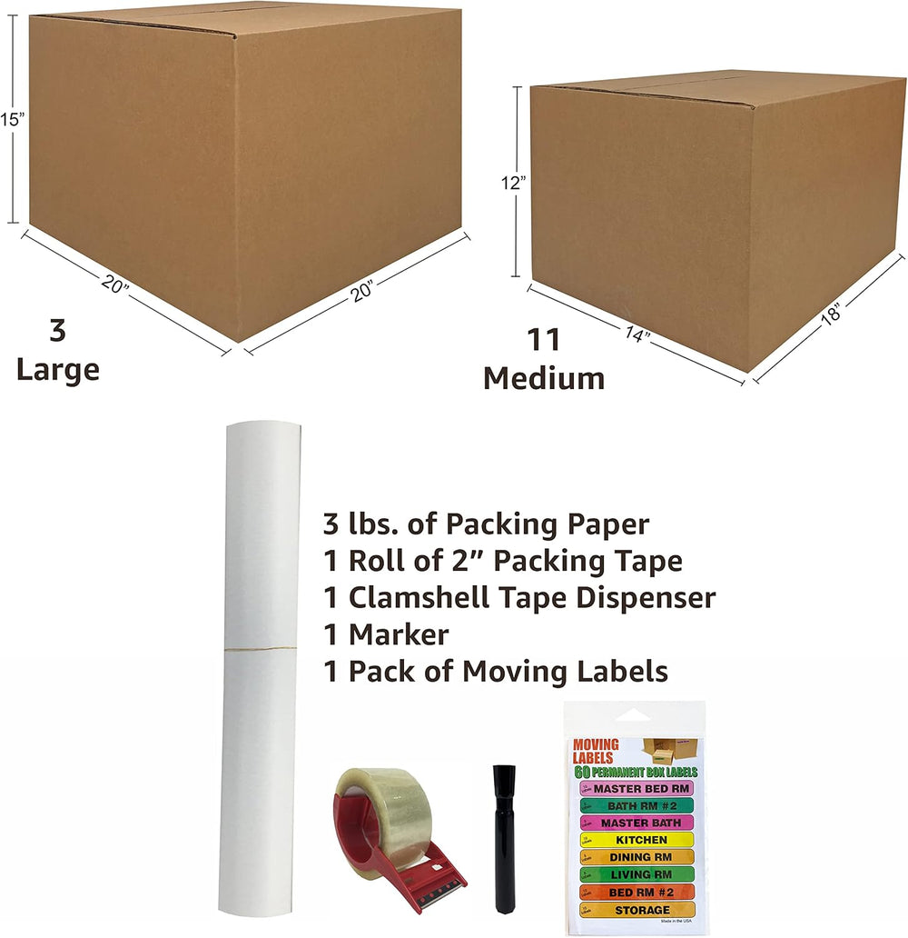 Uboxes Moving Boxes 1 Room Bigger Moving Kit - 14 Boxes Plus Supplies & T...
