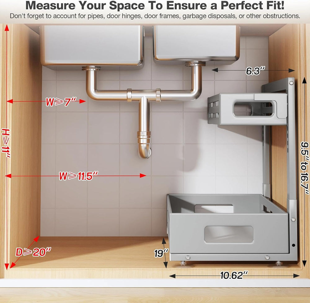 2 Pack 19IN-Depth Under Sink Organizer,Pull Out Cabinet Organizer With Smooth...