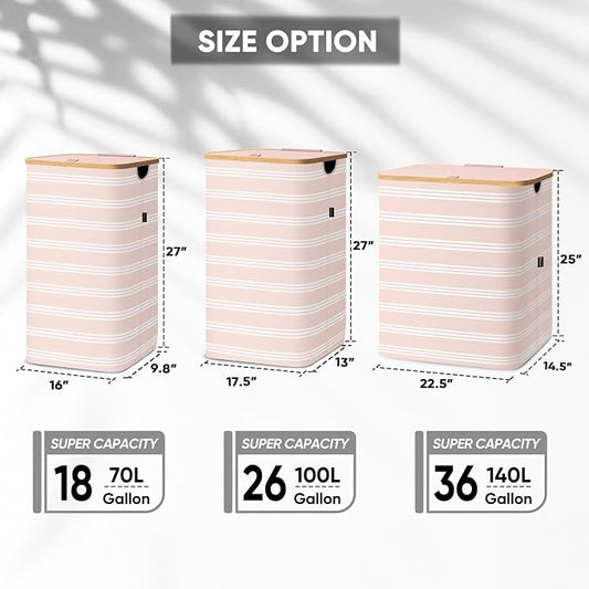 BALEINE Laundry Hamper with Lid, Tall Laundry Baskets with Bamboo Pull Handles - Image 2