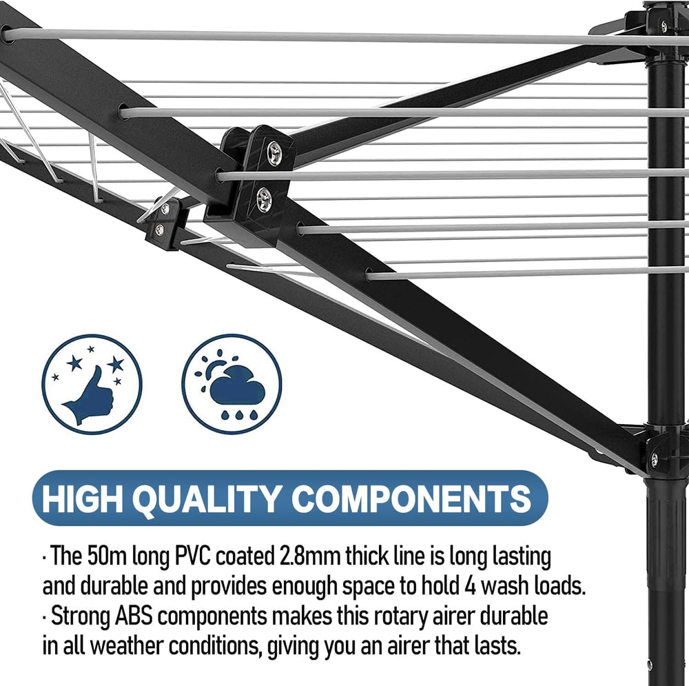 A-xctoe Rotary Outdoor Umbrella Drying Rack Adjustable Height Clothesline w/W...