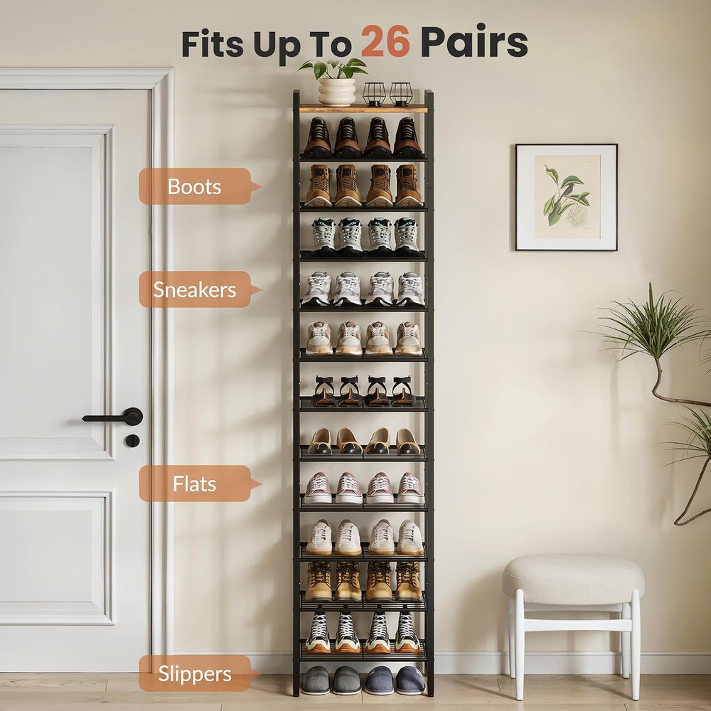 Narrow Shoe Rack 12-Tier, Tall Shoe Organizer for Small Spaces