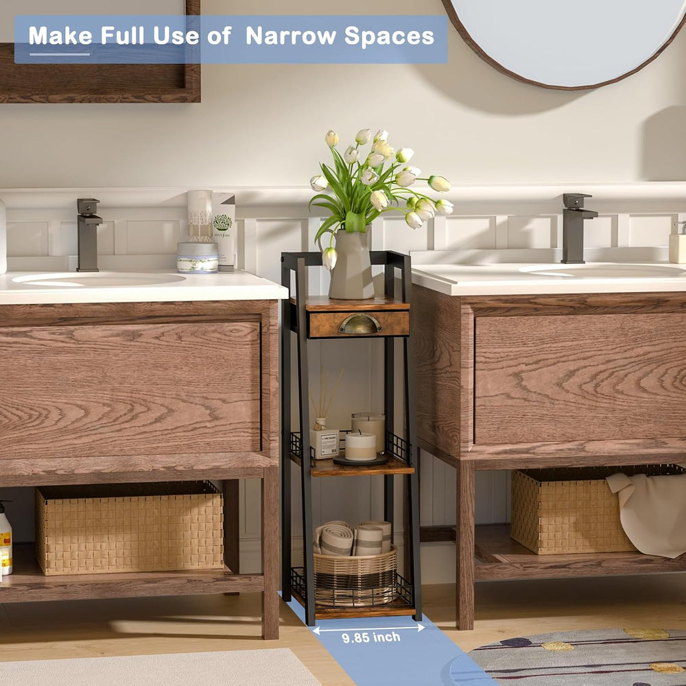 keomaisyto 3-Tier Narrow Bathroom Shelves with Drawer, Bathroom Organizers an...