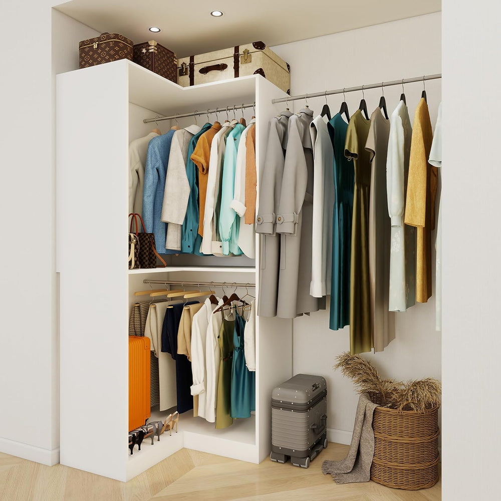 Vomavex Corner Closet System with 3 Hanging Rods, 30.8”-70.2” L Shaped Freest...