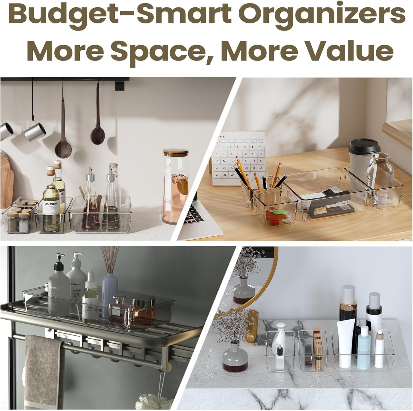 Clear Acrylic Makeup Organizer and Make Up Storage for Vanity - 4 Sizes Multi-layer Plastic Vanity Storage Organizer Bins and Drawer Divider Set - Makeup Drawer Organizer and Vanity Storage Bin