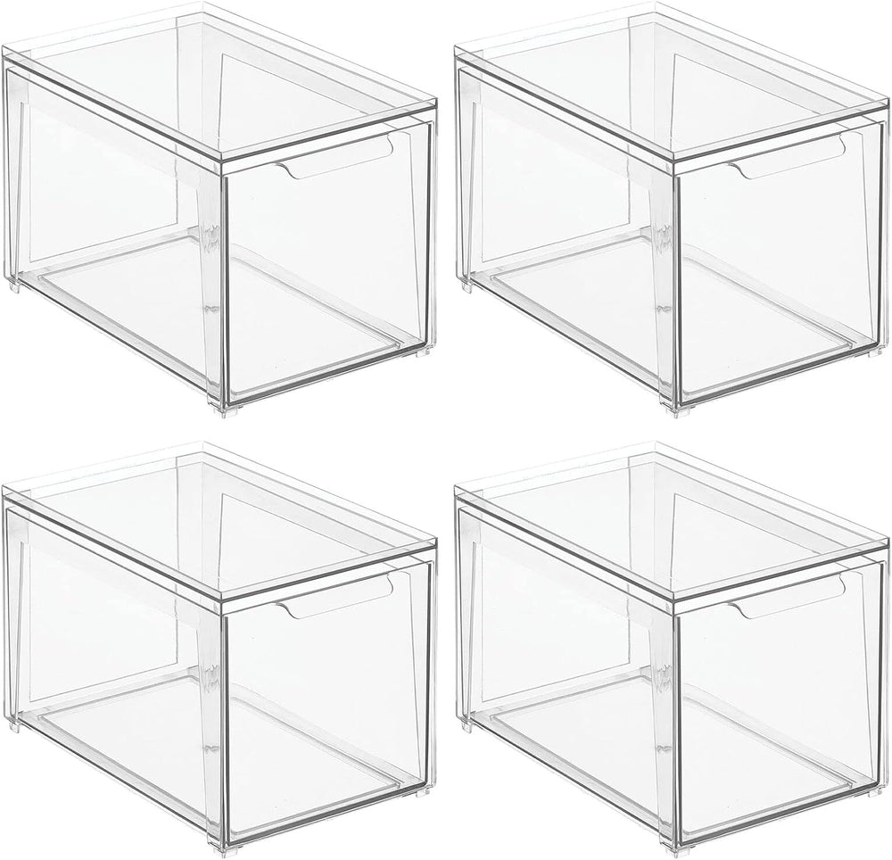 mDesign Plastic Stackable Bathroom Storage with Pull Out Bin Organizer Drawer...