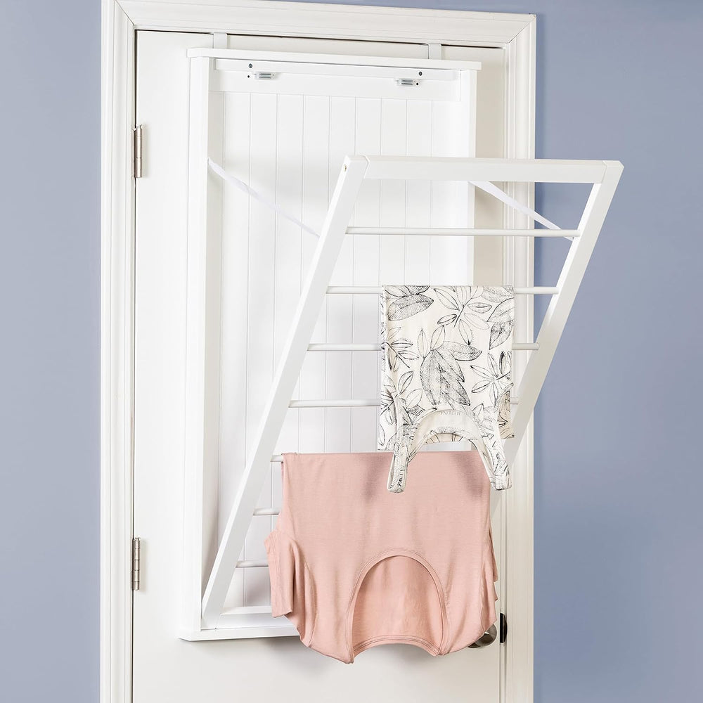 Honey-Can-Do Wall-Mount Wooden Clothes Drying Rack, 30 lb, White