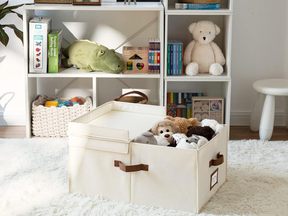 StorageWorks Large Decorative Storage Boxes with Lids, Oatmeal Beige