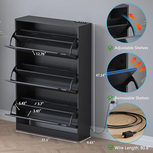 Shoe Cabinet with Odor Control and Back Panels, Deodorizing Slim 3-Flip Shoe - Image 2