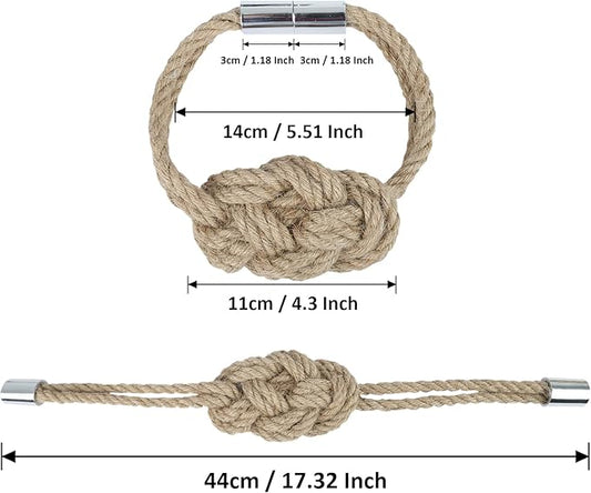 4 Pack Natural Jute Magnetic Curtain Tiebacks, Boho Rustic Style Decorative - Image 2