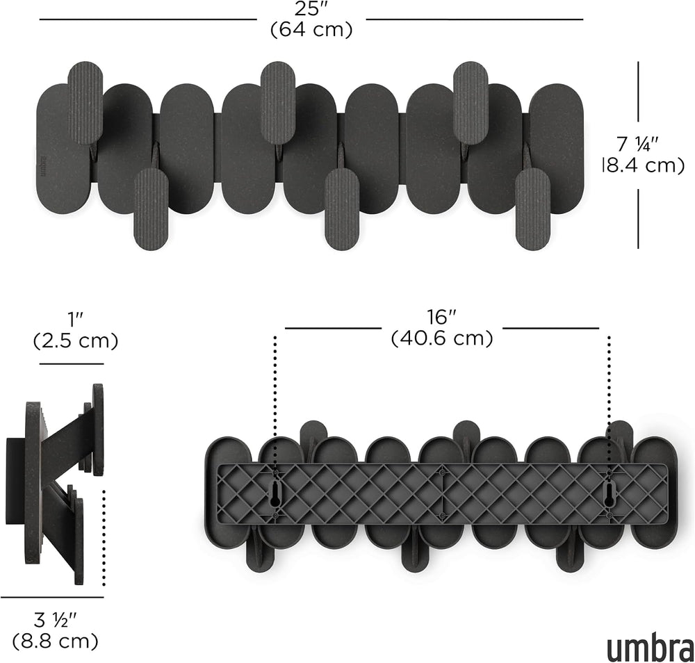 Umbra Tempo Wall Hooks, 6-Hook Coat Rack Wall Mount, Black