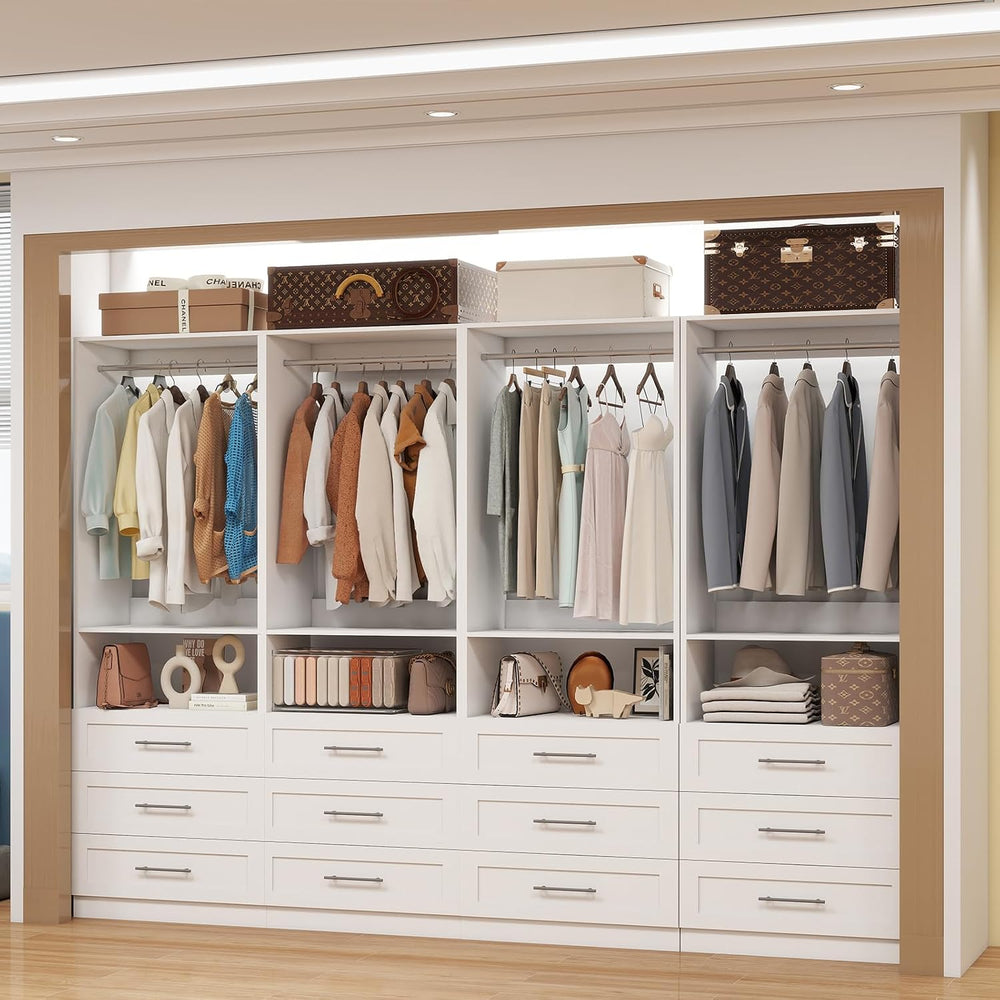 Closet System with 12 Drawers, 8FT-21FT Custom Closet Organizer System Modula...