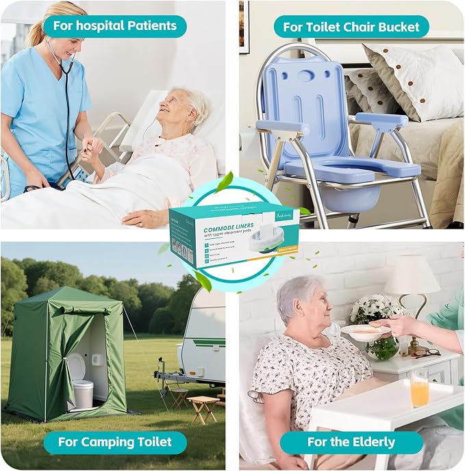 60 Pack Commode Liners with Super Absorbent Pads, Disposable Leakproof Bedside - Image 7