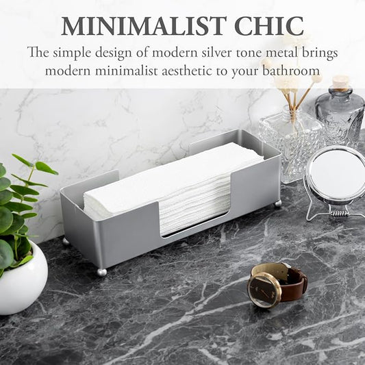 MyGift Metal Tabletop Folded Hand Towel Holder, Modern Silver Tone Commercial - Image 2