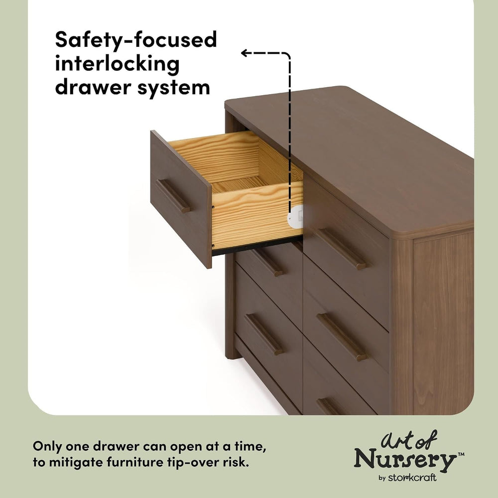 Storkcraft Malta 6 Drawer Dresser, Hazelnut
