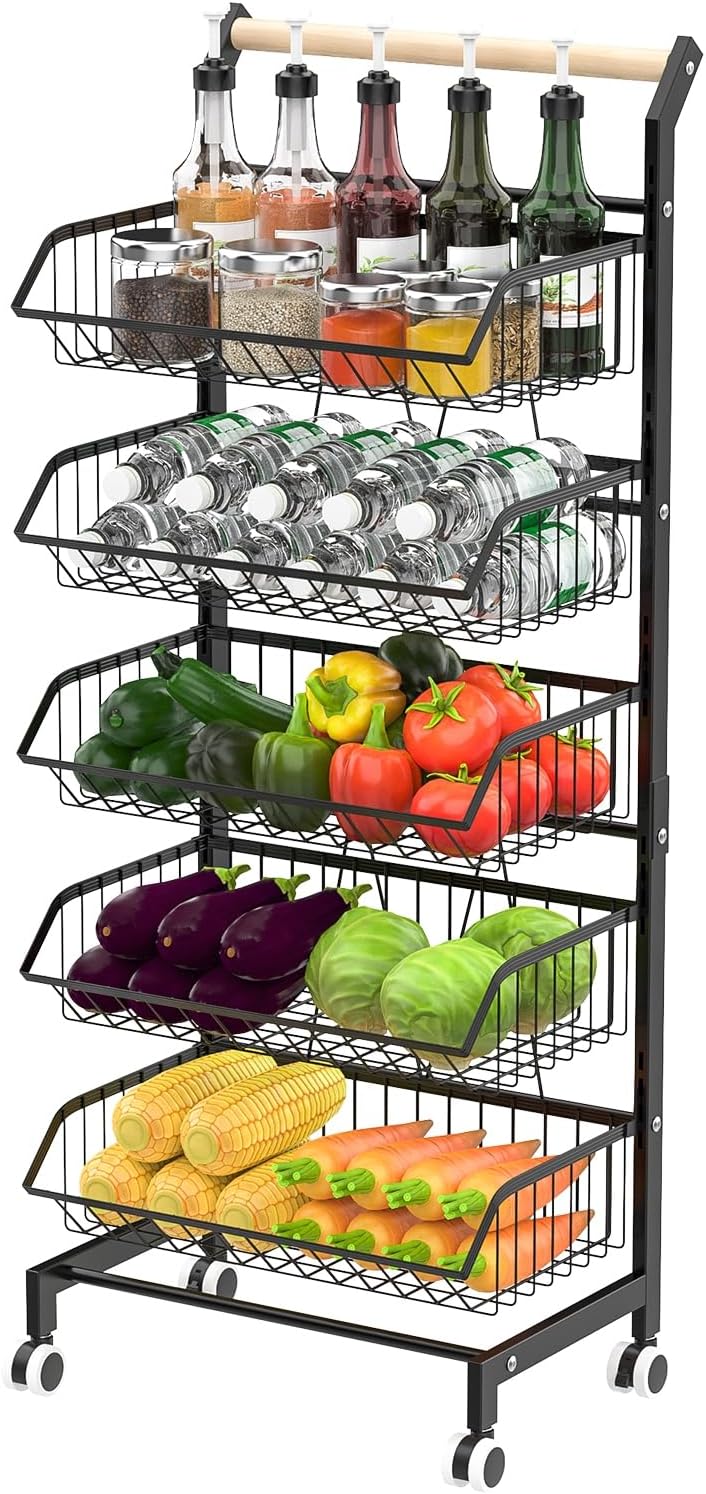 Anvazise 5-Tier Snack Cart with Wheels Adjustable Rolling Pantry Kitchen Cart...