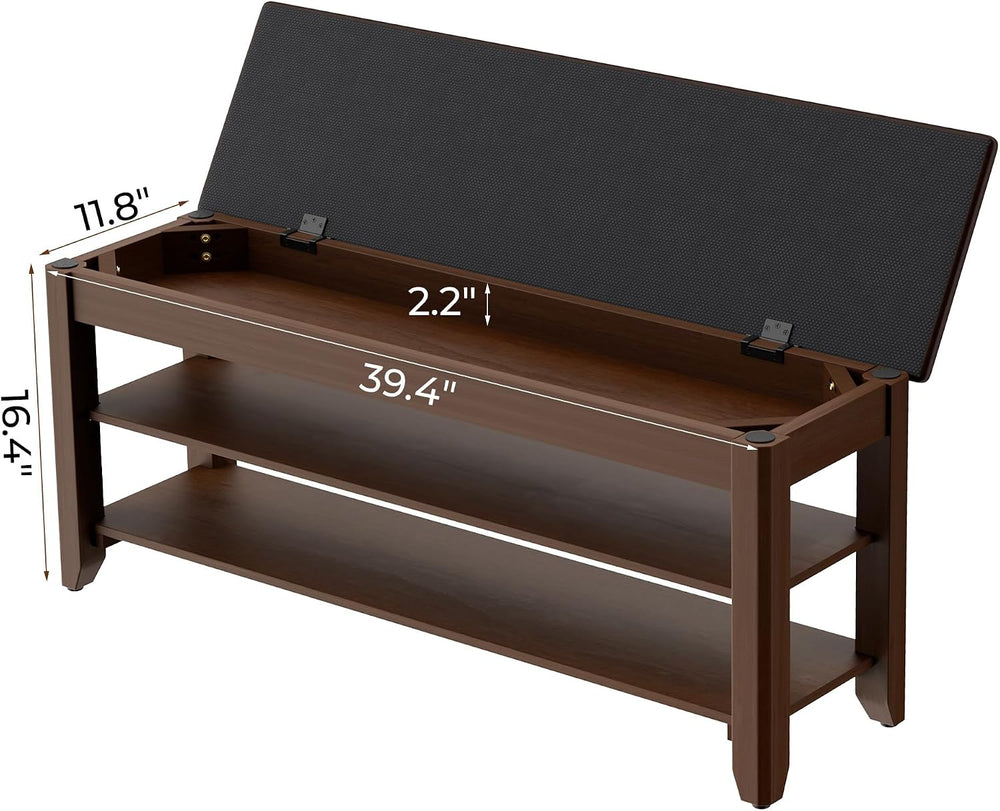 Homleke 39.4" Wide Solid Wood Shoe Rack Bench with Flip-Top Storage