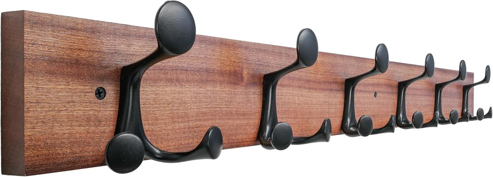 SKOLOO 36-Inch Wood Coat Rack Wall Mount with 6 Triple Hooks - Ideal for Fami...