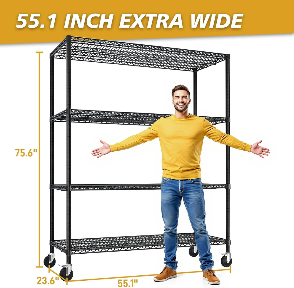 4 Tier Storage Racks Shelving, Heavy Steel Pantry Shelves, Adjustable Wire Sh...