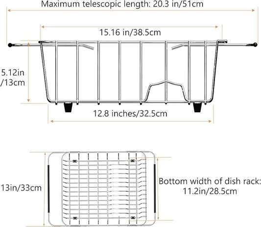 Stainless Steel Dish Drying Rack, Expandable Fruit & Vegetable Drain Rack over - Image 2
