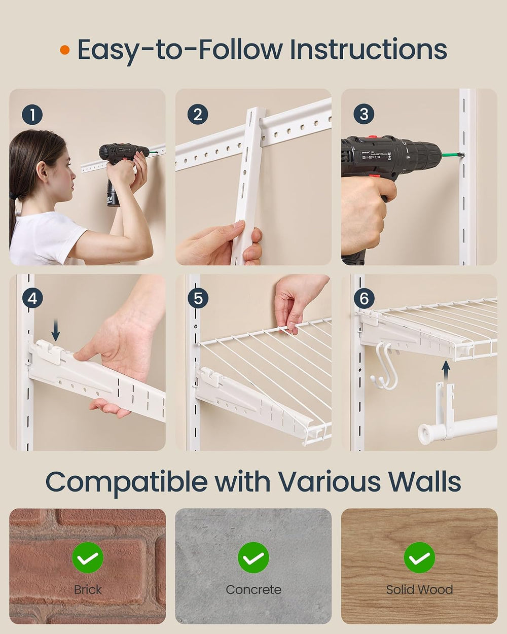 SONGMICS HOME Closet System, Closet Insert Organizer, 2-4 ft Closet Shelves