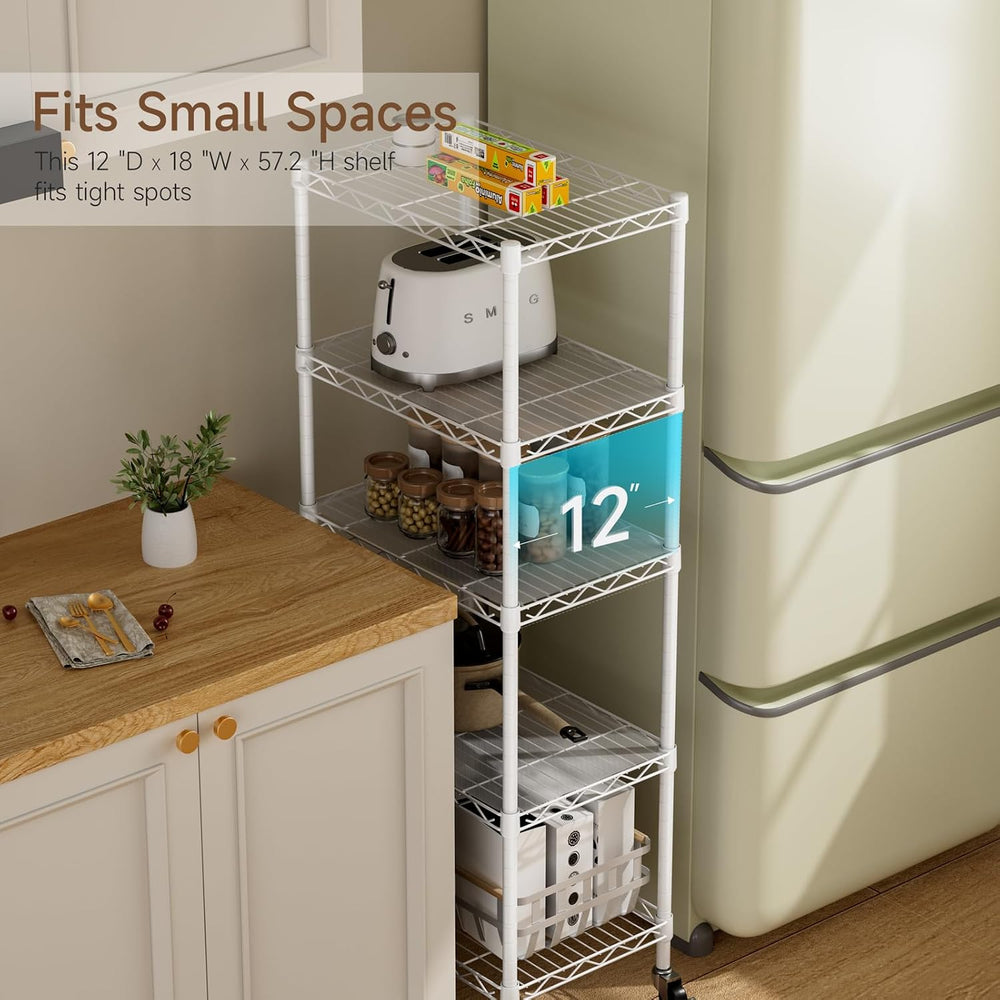 Golpart Small Shelves Storage Wire Metal Adjustable Shelf Unit with Wheels