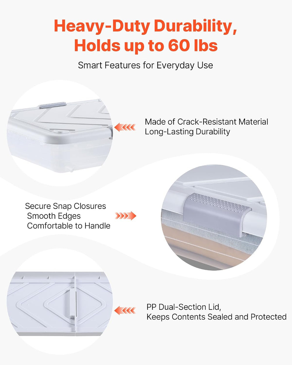 VEVOR Under Bed Storage with Wheels, 31.7 x 15.6 x 6.9 inch Underbed Containe...