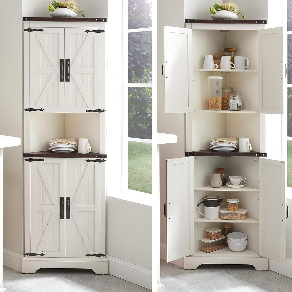 Minifeel Tall Farmhouse Corner Cabinet with 4 Doors and Adjustable Shelves, F...