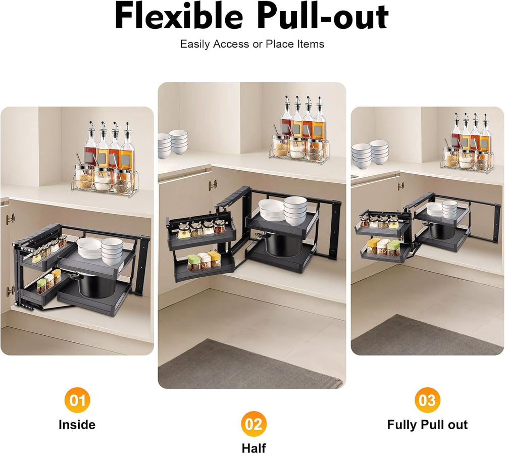 Blind Corner Cabinet Pull Out Organizer 2 Tier with 4 Detachable Shelves Magi...
