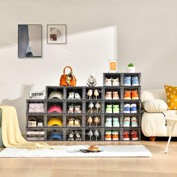10 Pack Shoe Boxes Stackable, Upgraded Sturdy Storage Boxes