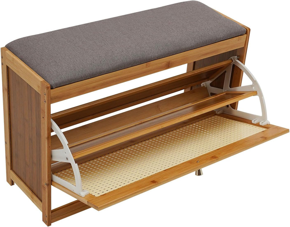 Shoe Storage Stool, 2-Tier Adjustable Shoe Bench with Seat Cushion,Large Capa...