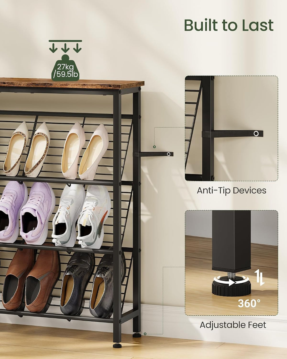 CHOEZON Shoe Rack, 4-Tier Narrow Shoe Storage Shelf, Slim Shoe Rack with Wood...