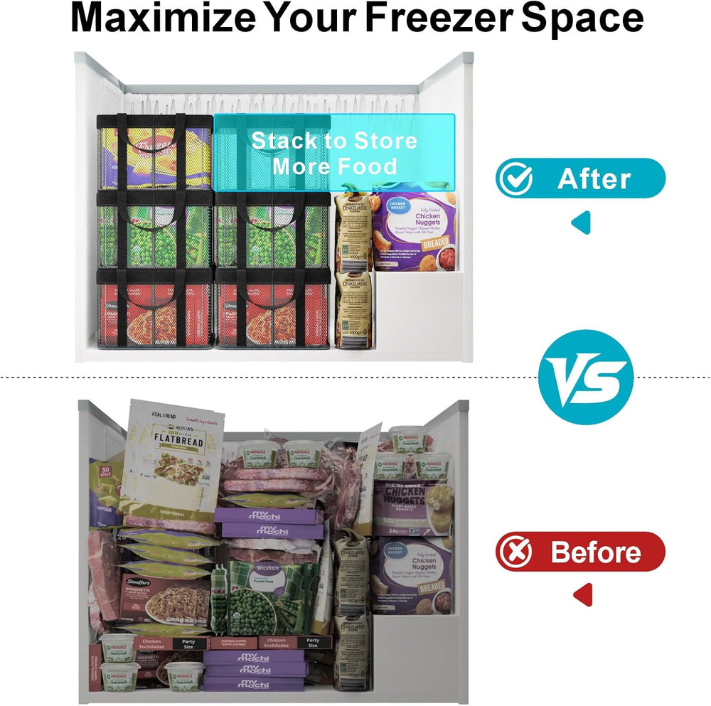 iSPECLE Deep Freezer Organizer Bins - Sturdy Fabric & Steel Support, 4 Pack