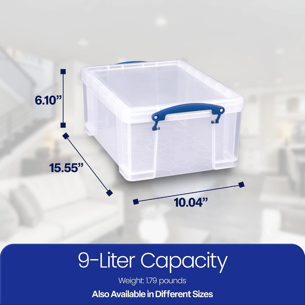 Really Useful Box Stackable 9 Liter Plastic Storage Container, 5 Pack