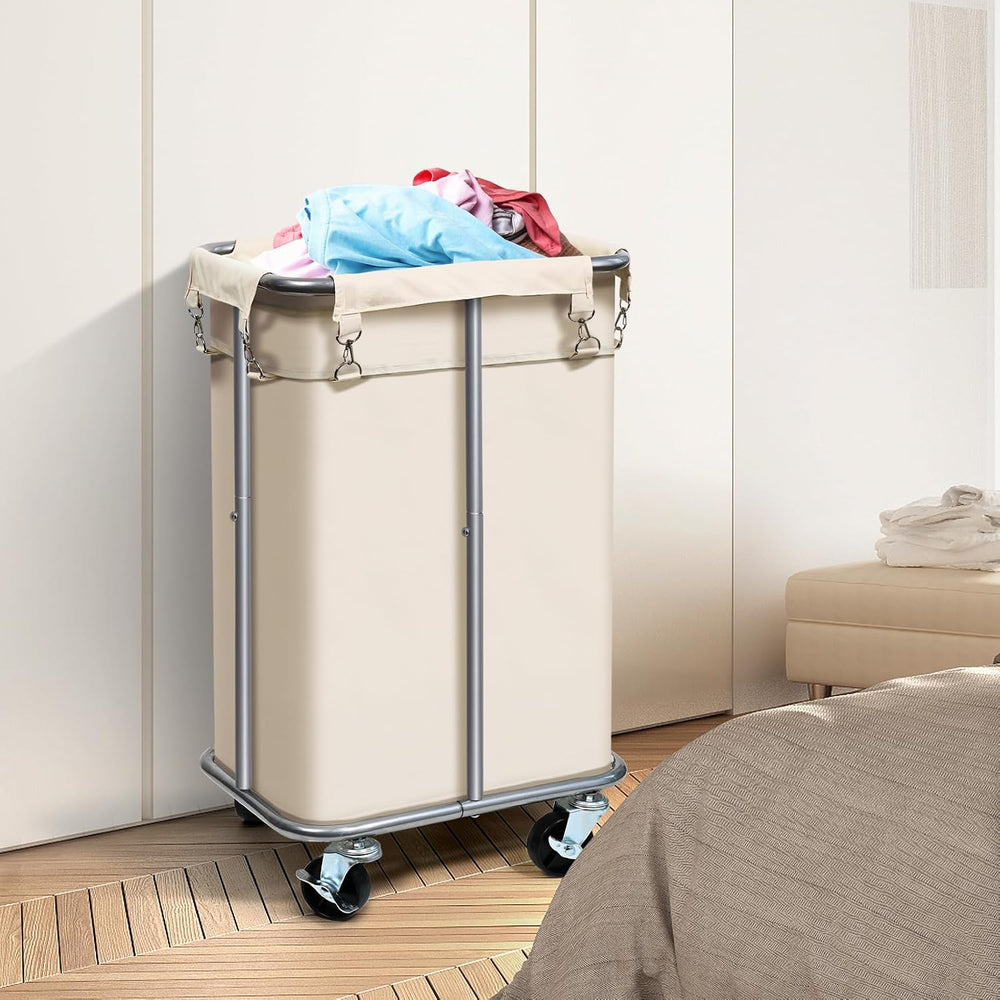 100L Rolling Laundry Hamper Basket with Wheels for Bedroom, Beige