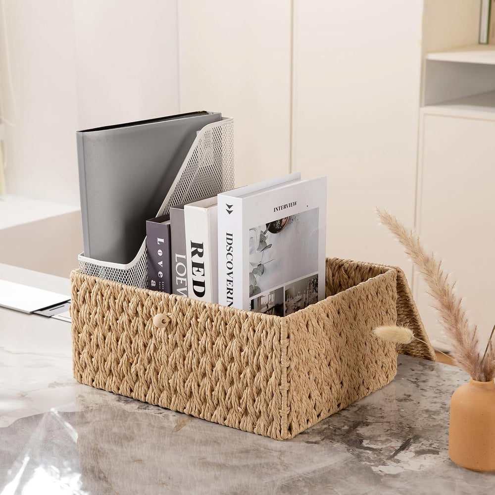 OIAHOMY Wicker Storage Basket with Lid & Lock, Lidded Storage Bins, Decor...