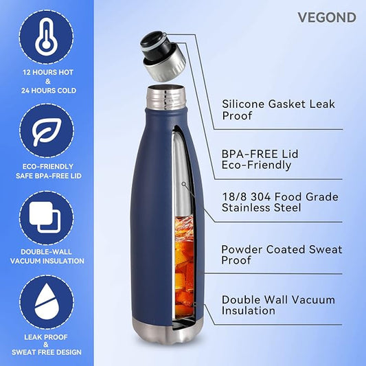 VEGOND 17oz Stainless Steel Water Bottles Bulk, Reusable Metal Sports Water - Image 2