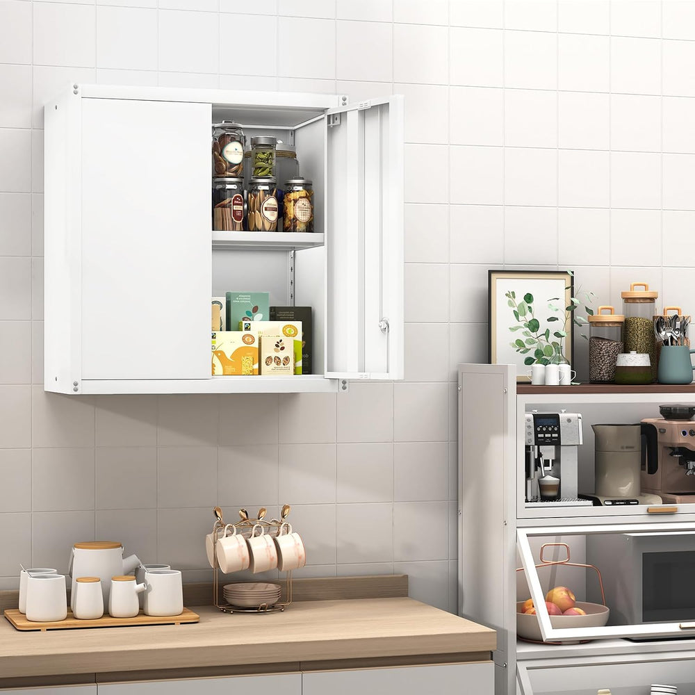 GREATMEET Wall Mounted Storage Cabinet, Metal Garage Cabinet, White