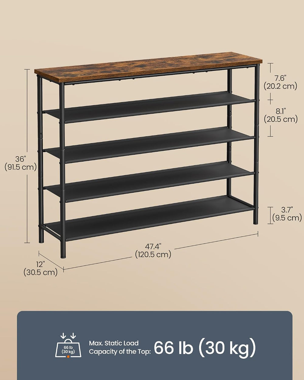 SONGMICS HOME 5-Tier Shoe Rack, Free Standing Shoe Storage Organizer, 12 x 47...