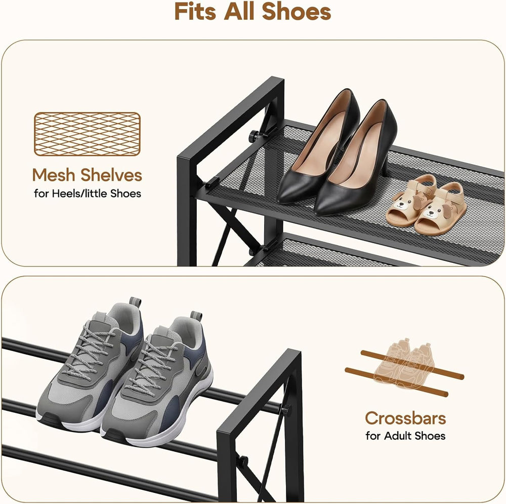 YEASHEIN 4-Tier Expandable Shoe Rack Organizer with Wire Mesh Shelf - Black