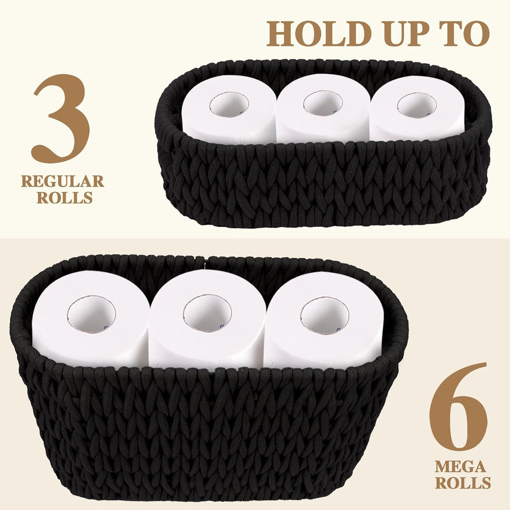 Boho Toilet Paper Storage Baskets, Cotton Rope Woven Bathroom Basket Set of 2...