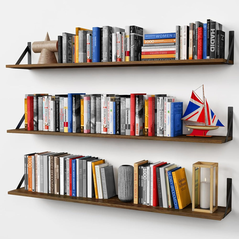 Forbena 48 Inch Floating Shelves for Wall Long Set of 3, Large Wooden Wall Bo...